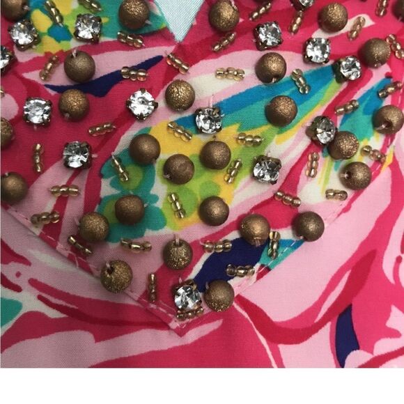 Lilly Pulitzer Silk Saemus Dress in Schooner Blue Land Escape Print Size 2 - Picture 4 of 16